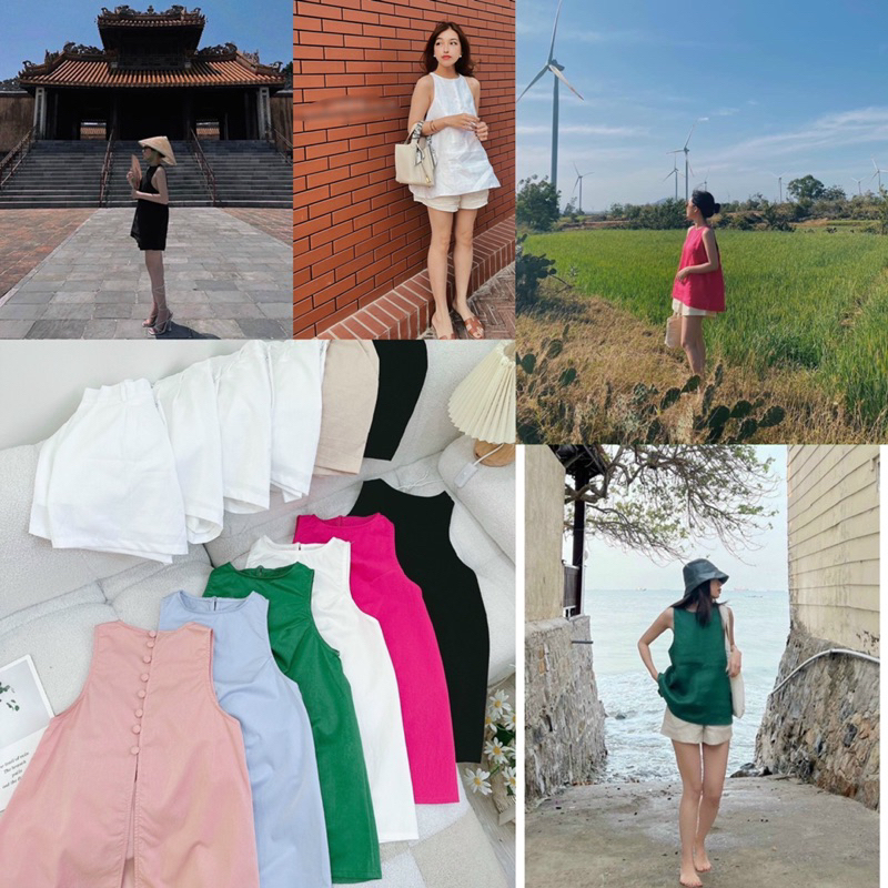 SET ÁO NÚT BỌC + QUẦN SHORT