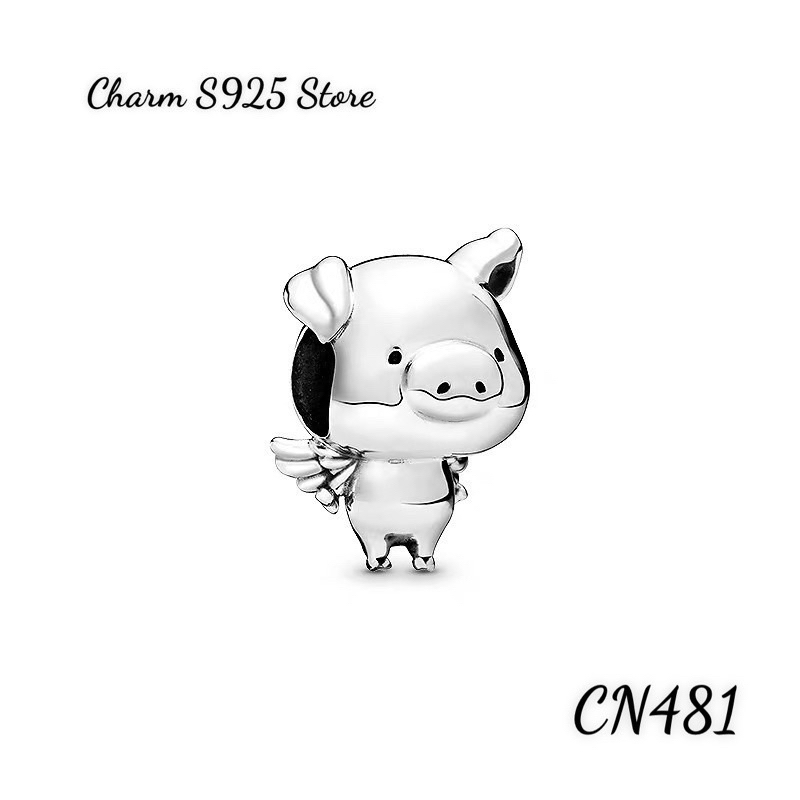 charm pan heo con có cánh bạc s925 cao cấp