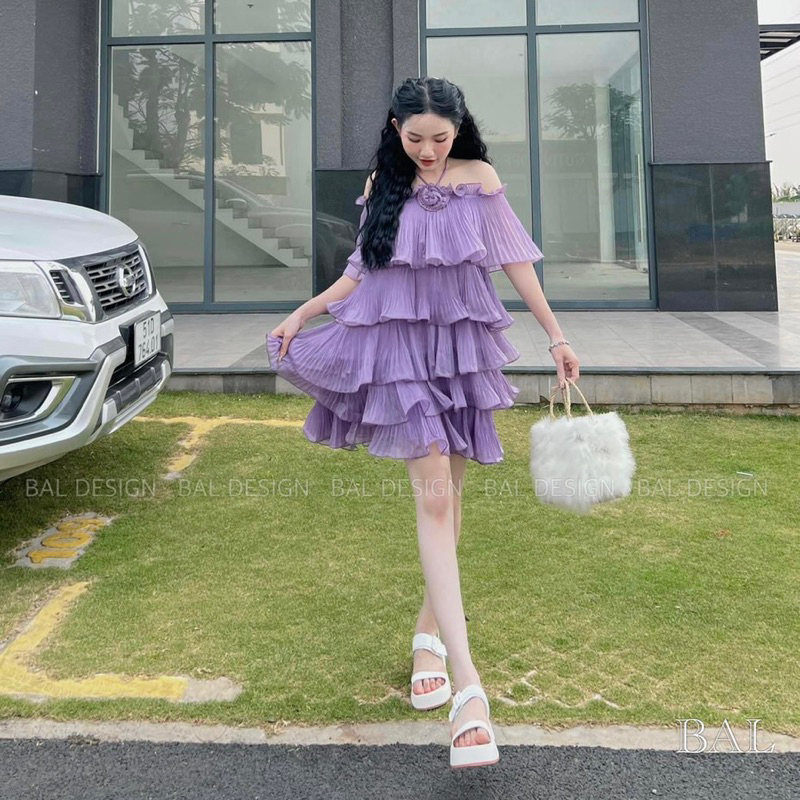 Váy Tơ Tầng Rớt Vai Bèo Tiểu Thư 🦋FREESHIP🦋