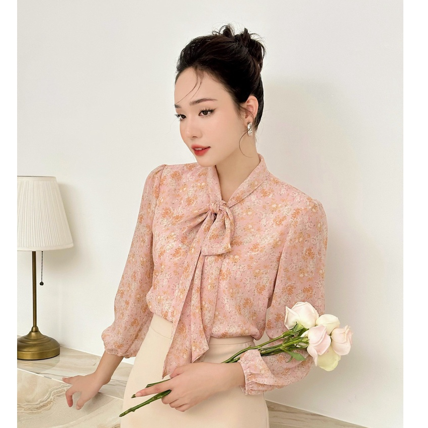 Áo kiểu FOR HER tay dài cột nơ cổ AO0841