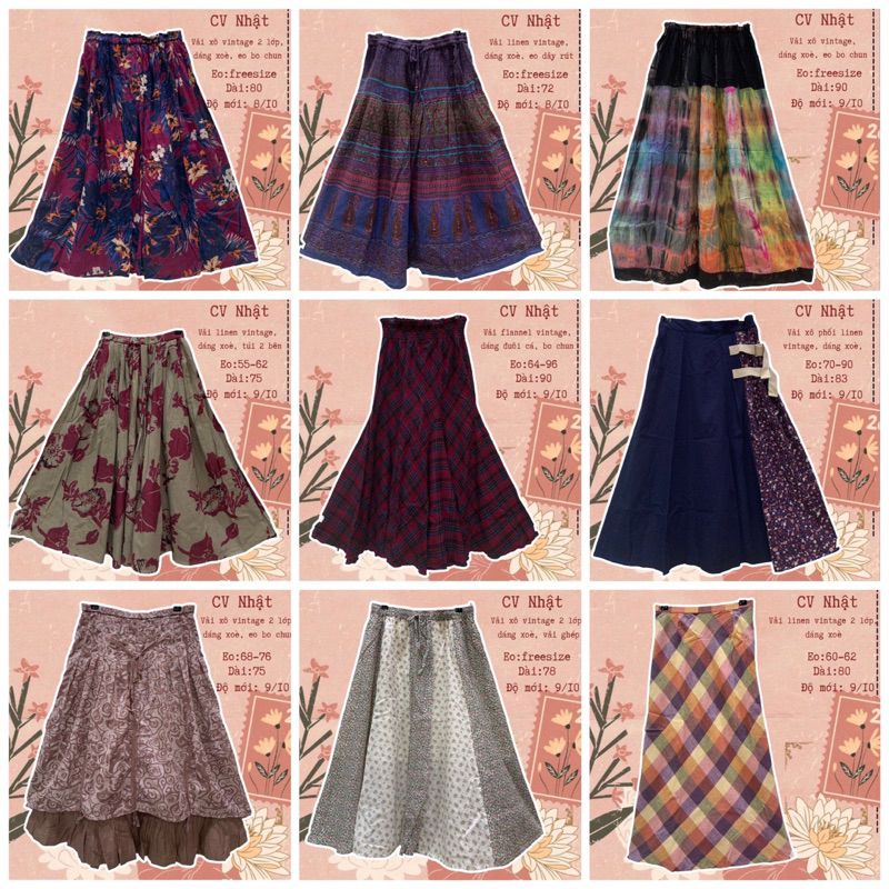 2hand Wind's Clothes 🌸 Chân váy xô Nhật hoạ tiết vintage nhiều mẫu (thông số trên ảnh)