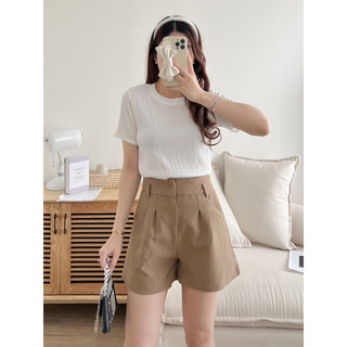 Áo thun xốp nhăn cổ tròn cộc tay basic dáng vừa
