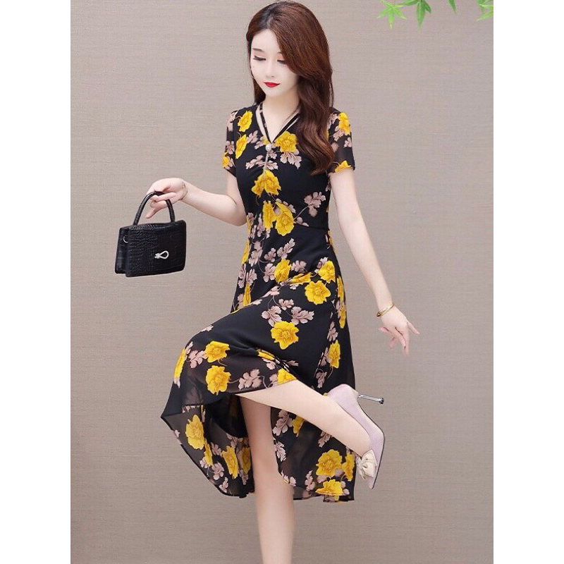 Đầm voan hoa M/L/XL/2XL⚡️Đầm trung niên