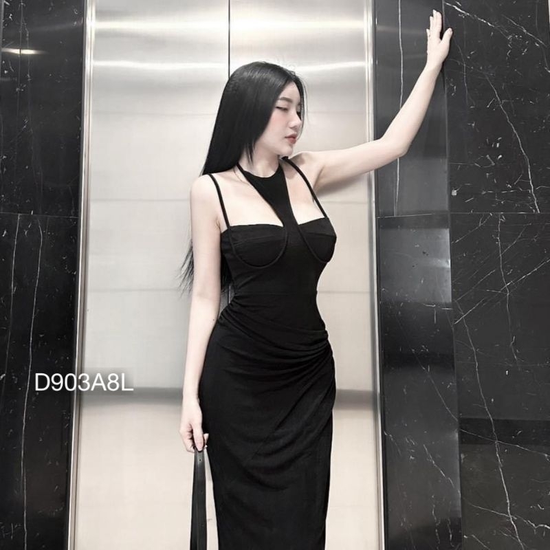 Đầm Thun Body Cổ Yếm Hai Dây Dáng Dài ,Maxi Dự Tiệc Sang Chảnh Váy Ba Lỗ Dài Midi Hở Ngực Siêu Hot