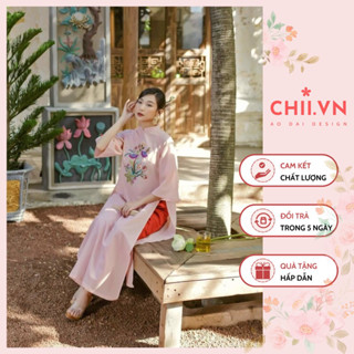 Áo Dài Cách Tân Dáng Suông Xưa Màu Hồng Phấn