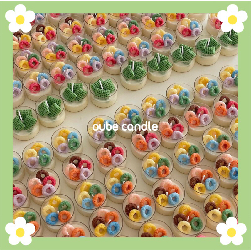 Nến Tealight Tròn Trang Trí Topping Ngũ Cốc Bánh Quy Nến Thơm Pastel Quà Tặng Tinh Dầu Thư Giãn | Oube Candle