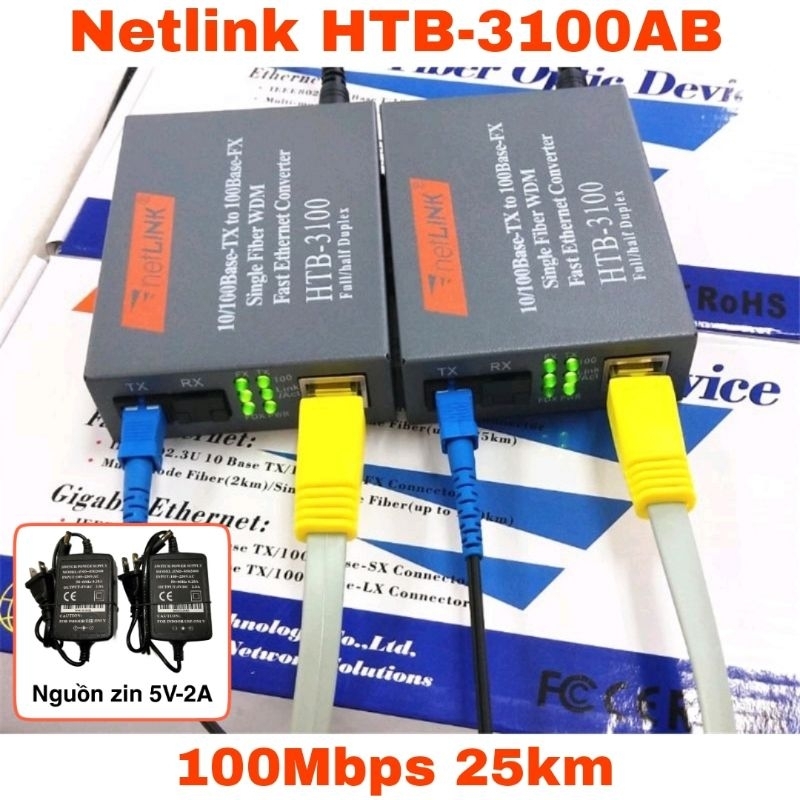 Bộ chuyển đổi quang điện Netlink HTB-3100AB 25km converter quang 1 sợi 1FO