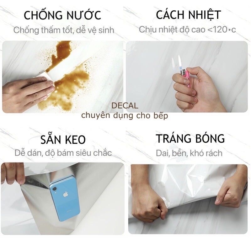 DECAL DÁN TƯỜNG VÂN ĐÁ 3D bóng chống nước chịu nhiệt trang trí phòng khách bếp ( giá 1m dài x 60cm )