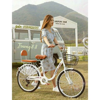 Xe đạp mini fu400 size 24inh bộ đề 6 cấp cho nữ tặng full phụ kiện