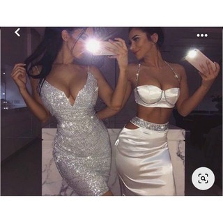 sét áo croptop cúp ngực kết đá chân váy cut eo