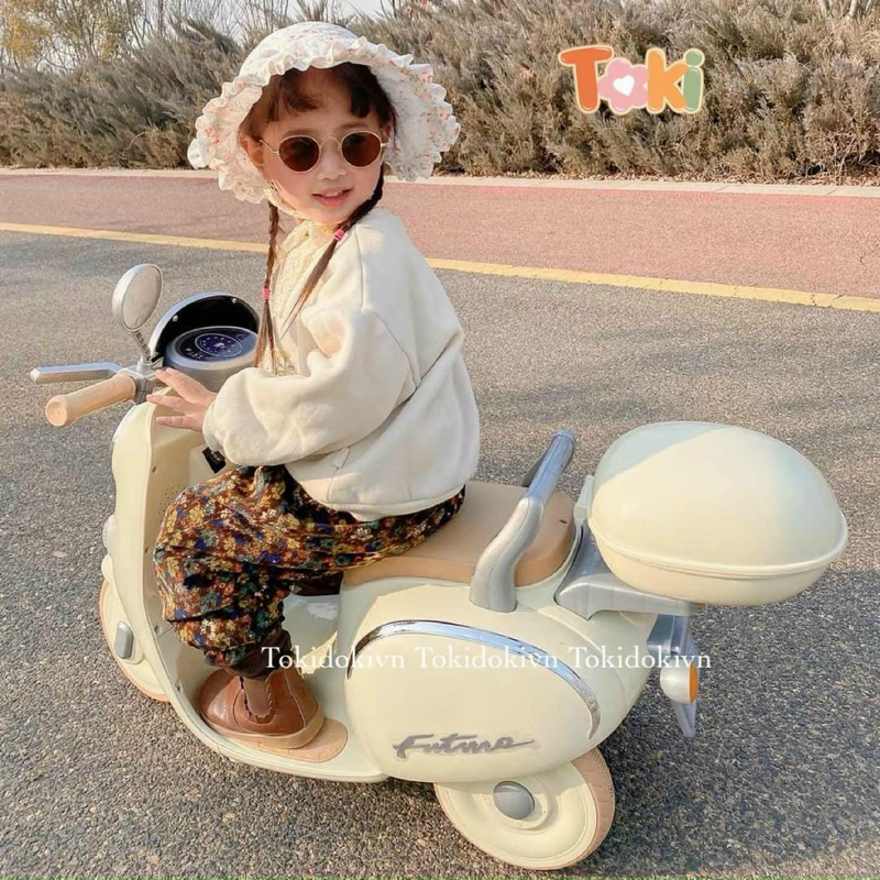 Xe Vespa điện cho bé mẫu mới 2023, xe cho bé có đèn, nhạc,mp3 Misa kids