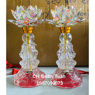 Cặp đèn thờ pha lê hoa sen kiểu dáng thiên nga - cao 32cm-PL36