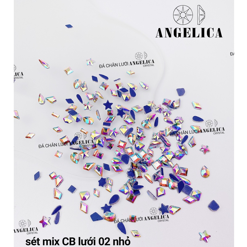 Set đá chân bằng mini và mix size nail siêu bền màu trắng, vàng trà chân lưới size bé nhỏ trang trí móng ANGELICA CBL