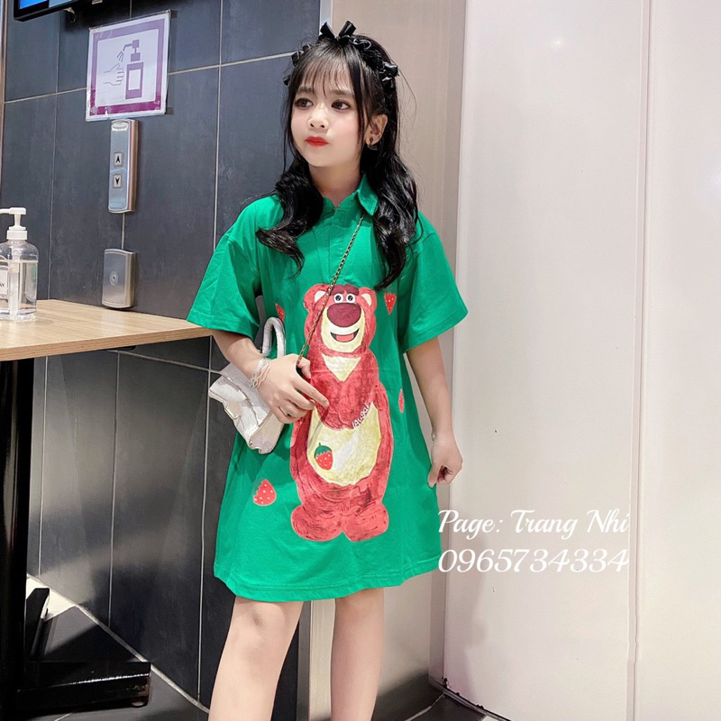 Sét váy áo polo cho bé gái hình gấu siêu xinh siêu cute size đại 20-45kg