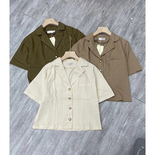 Áo sơ mi cổ vest chất linen