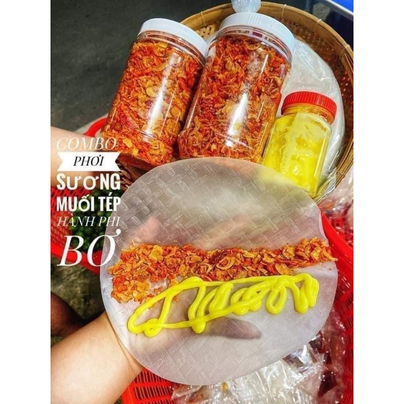 Combo 300g Bánh Tráng Phơi Sương 200g muối tôm hành phi.Tặng túi 100g bơ trứng gà thơm béo