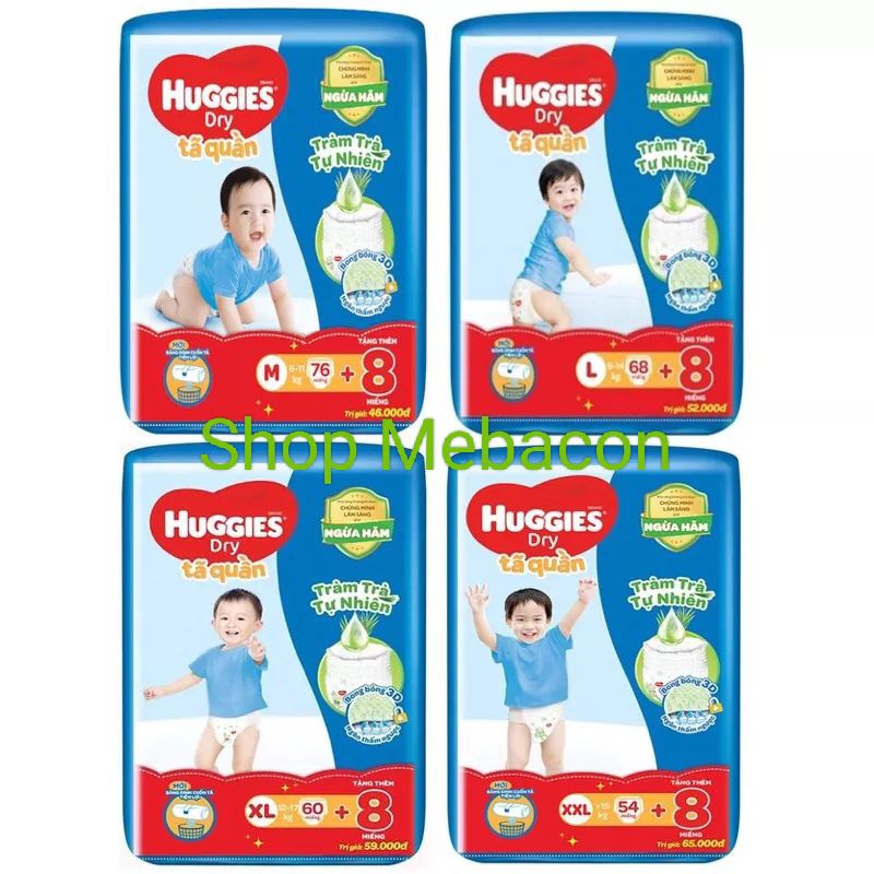 TÃ QUẦN/TÃ DÁN, MIẾNG LÓT HUGGIES NB74, S56, S46, S88, M76, M74, M76, L68, XL62, XL60, XXL56, XXL54, XXXL24 MỚI