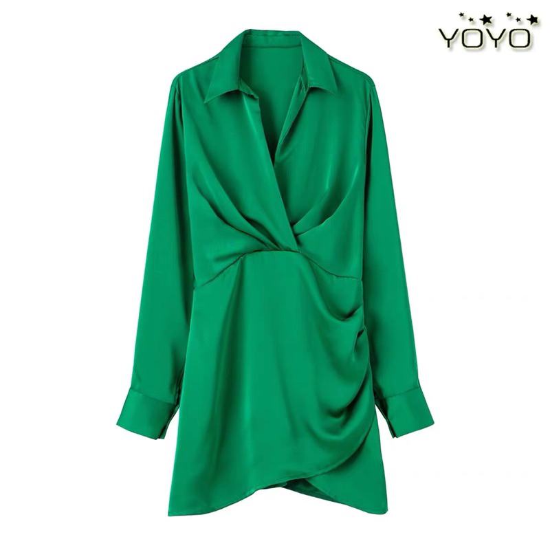 Đầm sơ mi dài tay vải phi lụa TQ