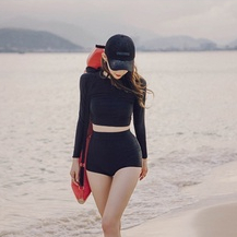 Bikini Bộ Đồ Bơi Nữ 2 Mảnh Quần Đùi Cạp Cao Aó Crop Dài Tay Đủ Size Từ 45kg Đến 63kg Bin Sports BHV211