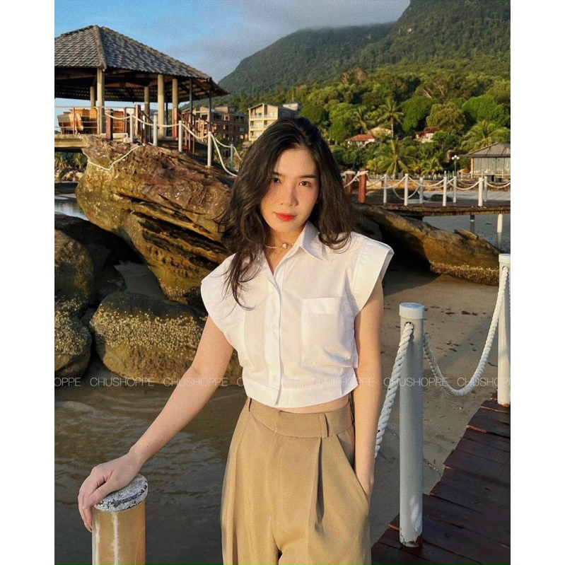 SET CROP SƠ MI CỘT NƠ EO QUẦN SUÔNG NUDE 👏