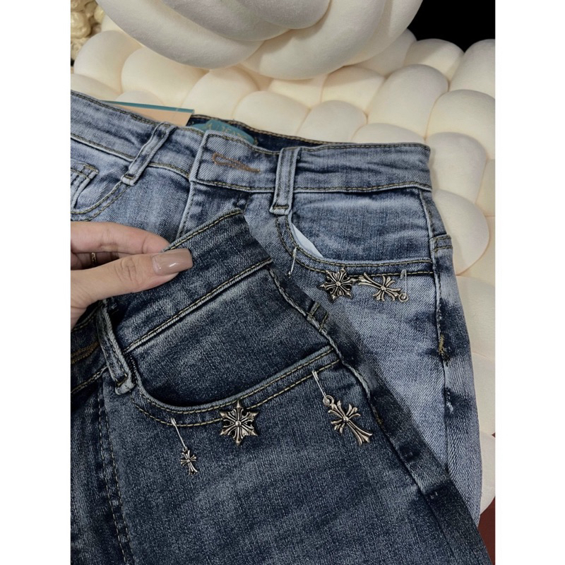 quần jean ống đứng ( suông) lưng siêu cao may viền túi đẹp ạ ( hình thật kèm video)