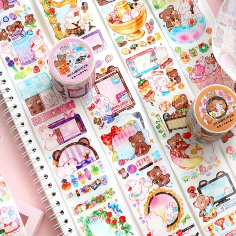 Chiết washi tape khung ghi chú chủ đề gấu và thỏ