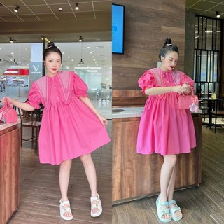 Váy Babydoll Cổ Nhọn Viền Bèo Đính Hoa Màu Sắc Trẻ Trung A20