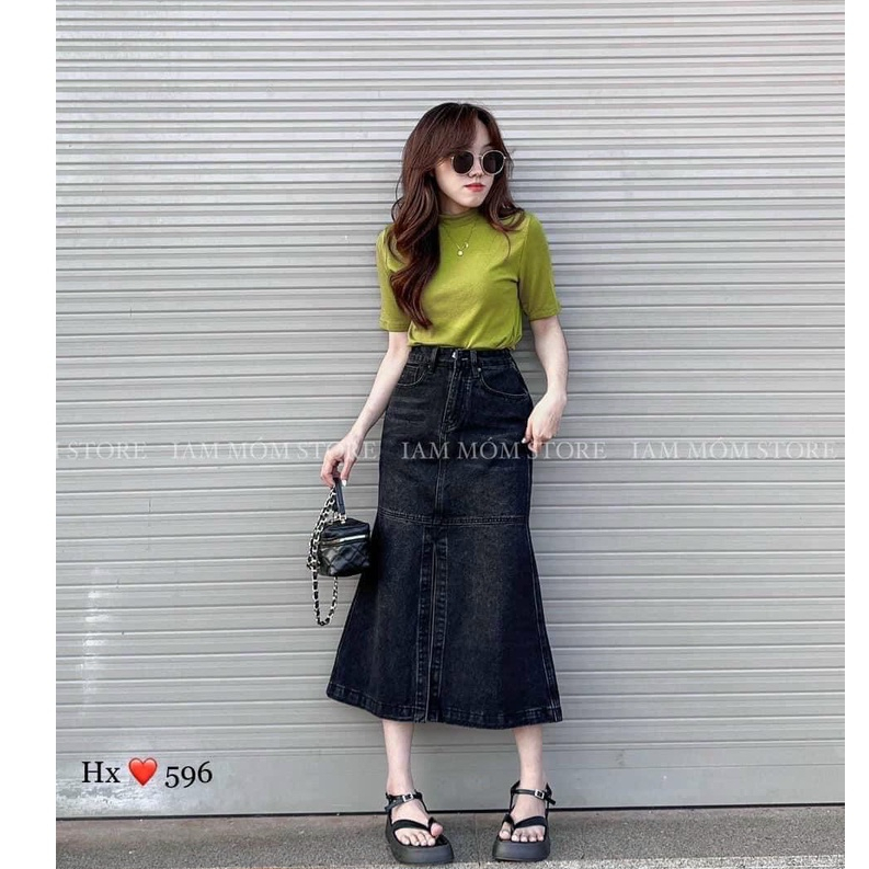Chân váy bò đuôi cá sẻ tà - chân váy jean đuôi cá dáng dài xẻ tà siêu hot