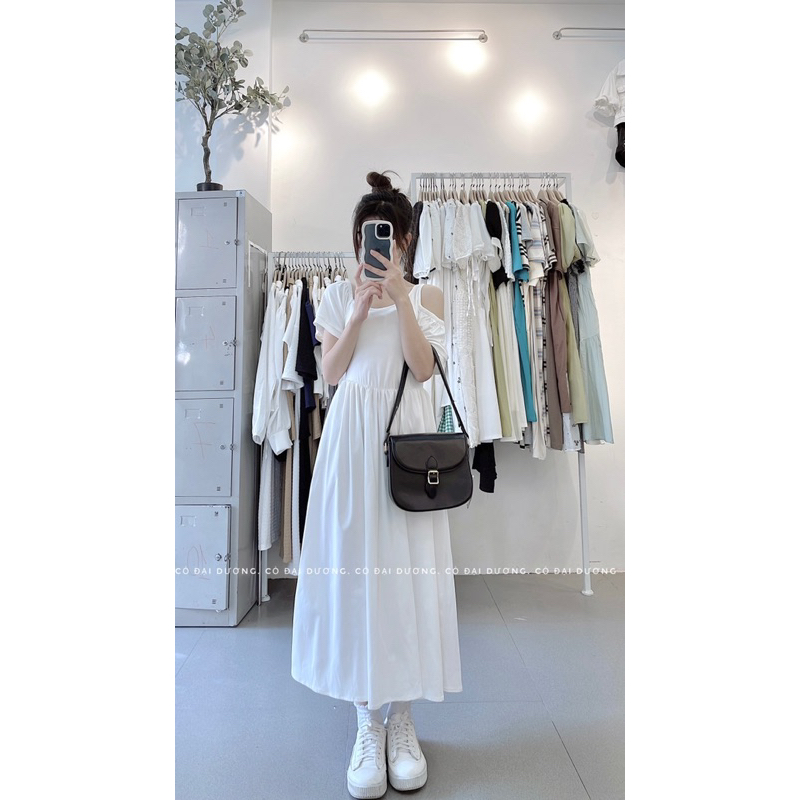 váy lệch vai zip phối 2 da 312