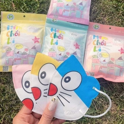 (Túi 10 chiếc) Khẩu trang 3D kháng khuẩn hình thú hình Đô rê mon Doremon Doraemon có tai dễ thương cho bé 4 - 10 tuổi