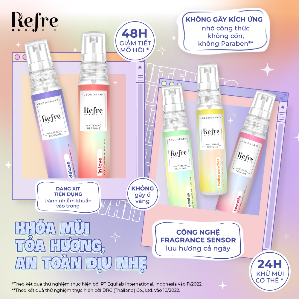 Xịt khử mùi dưỡng trắng hương nước hoa Refre 30ml/chai