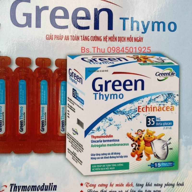 Green Thymo hộp 15 ống chứa Thymodulin, Betaglucan, kẽm hỗ trợ nâng cao đề kháng tăng cường miễn dịch đường hô hấp