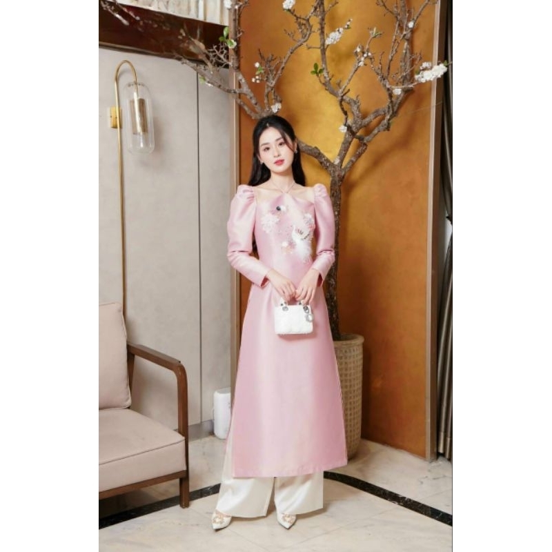 Áo dài ogana đính kết cao cấp đẹp sang chảnh hàng thiết kế đẹp áo dài cao cấp giá rẻ