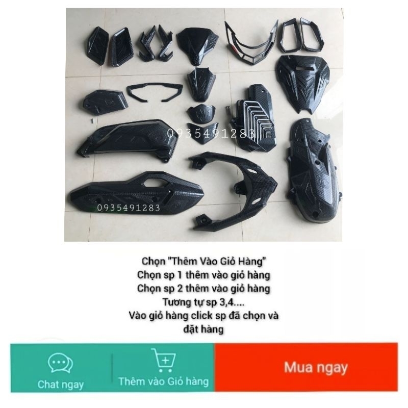 Phụ Kiện Air Blade 2022-2023 Bản 125/160 Carbon,  Ốp Xe AB Airblade 2023 Cacbon, Đồ Chơi Xe AB