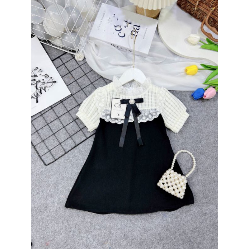 Váy  phối ren tiểu thư xinh xắn bé gái