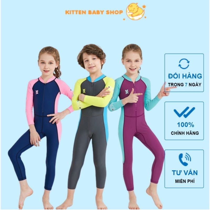 Đồ bơi trẻ em liền thân size đại Set bộ bơi bé trai, bé gái dài tay đi biển 1 2 3 4 5 6 7 8 9 10 11 12 13 tuổi