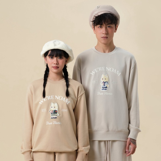 Áo Sweater Unisex NOAM Nafox Mate Form rộng Vải nỉ chân cua - Màu xám/ kem/ be/ nâu cà phê