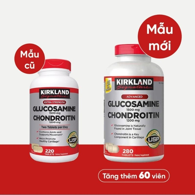 Mẫu mới - Viên uống Glucosamine Chondroitin Kirkland 280 viên của Mỹ