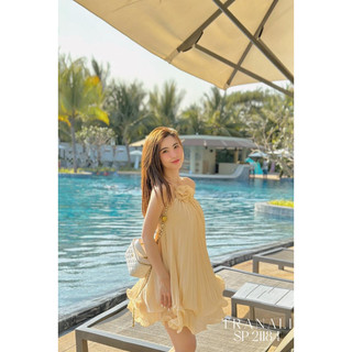 Set váy hoa yếm dập ly