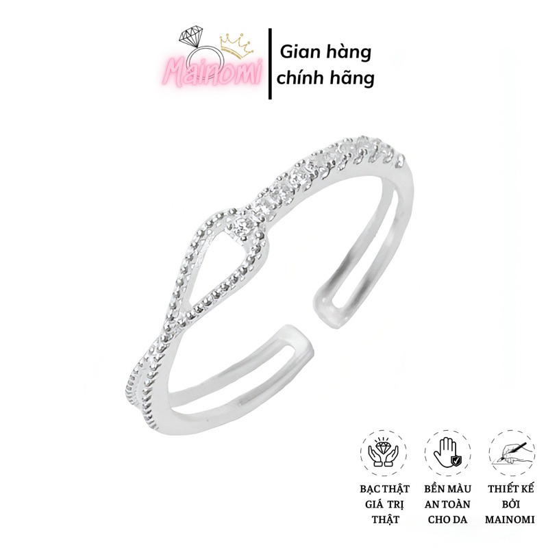 Nhẫn nữ bạc ta, thiết kế dáng chéo hở freesize Mainomi Shop Bạc Xinh