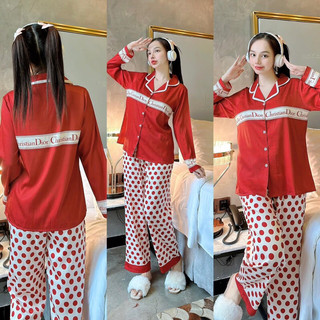 Đồ bộ pijama nữa mặc nhà lụa xước ánh kím tay dài quần dài