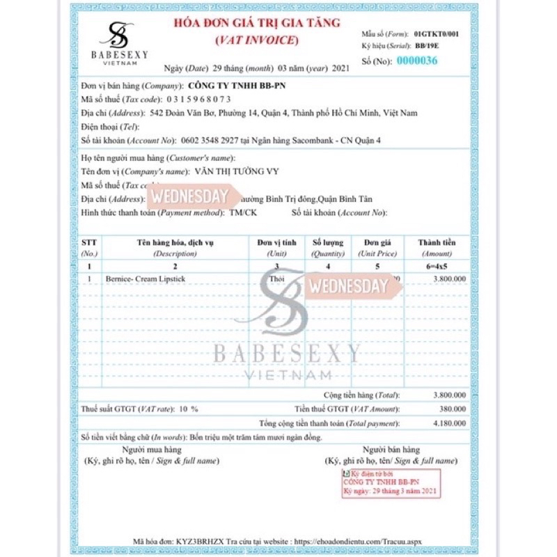 SON KEM BERNICE CHÍNH HÃNG