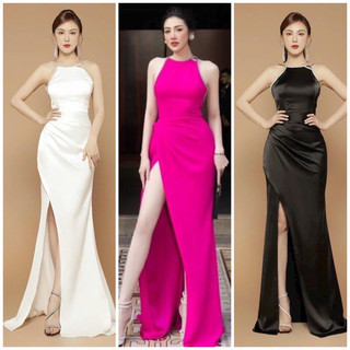 Đầm Dạ hội cổ yếm đính dây pha lê cao cấp TẶNG KÈM HOA TAI THỜI TRANG
