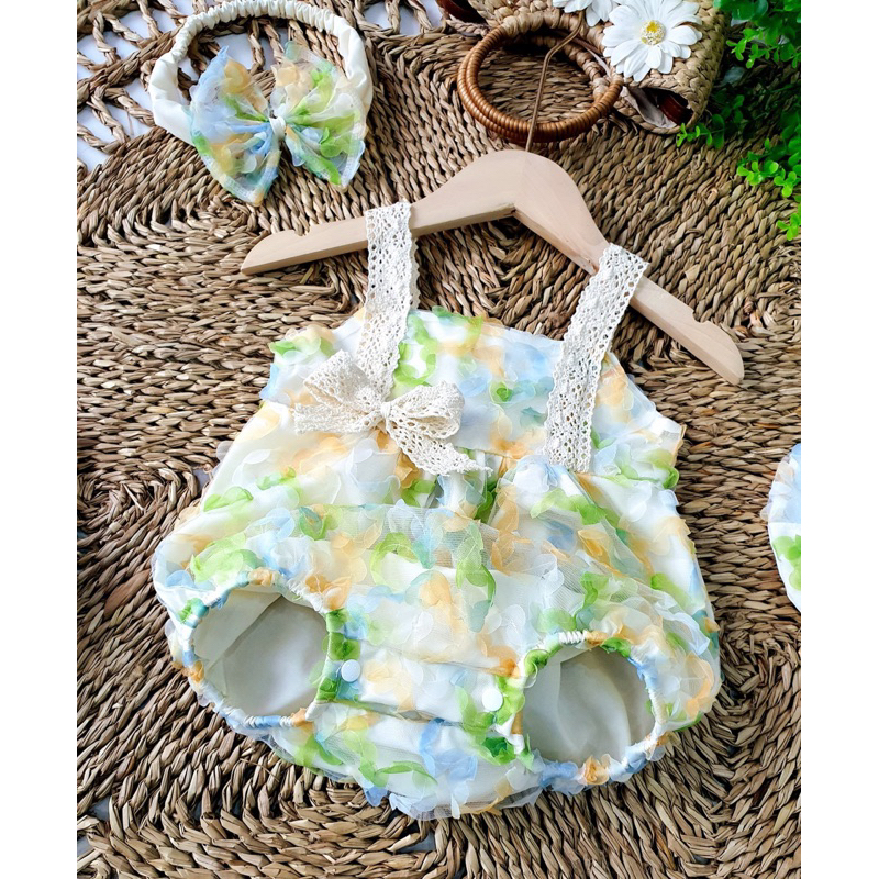 Body sơ sinh bé gái tay lỡ màu xanh dịu nhẹ,chất liệu cotton xốp mát cho bé diện hè