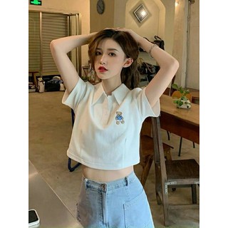 ÁO CROPTOP BABYTEE CỔ BẺ THÊU GẤU BG