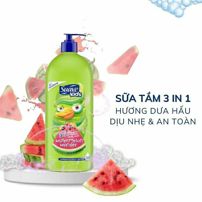 Sữa tắm Suave Kids Gội Xả 3 in 1Trẻ em  hương hoa quả không cay mắt