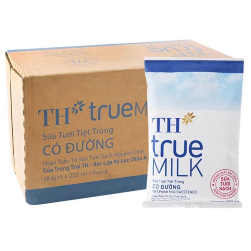 Thùng 48 bịch sữa TH true milk  220ml 3 loại