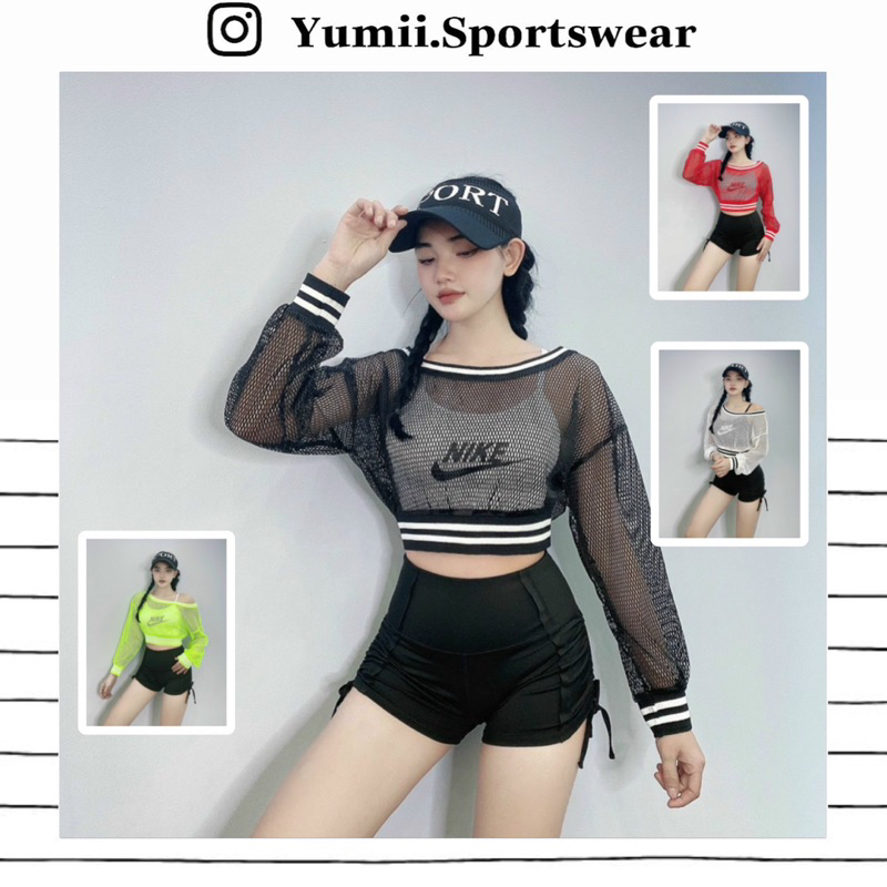 Áo Tank Thể Thao Mặc Ngoài Tập Gym Yoga Nữ - Áo Tank Thể Thao Dáng Croptop Tay Dài, Chất Lưới Mè Mềm Mịn, Co Dãn