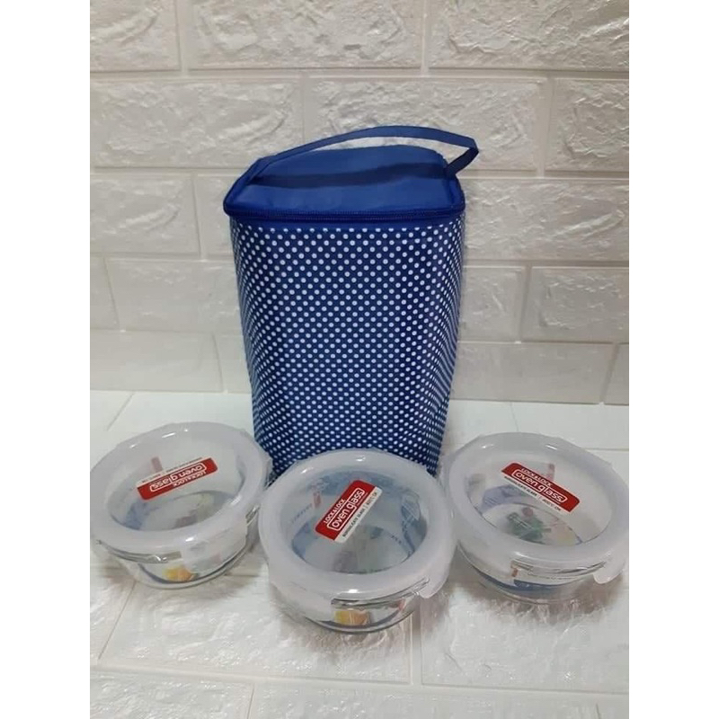 Bộ 3 hộp cơm lock & lock 400ml kèm túi giũ nhiệt chấm bi