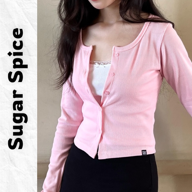 Áo Cardigan Tay Dài, Áo Khoác Tay Dài Cài Cúc Màu Hồng SUGAR SPICE - Belle Top HỒNG | BigBuy360 - bigbuy360.vn